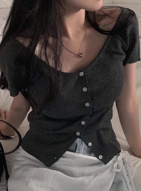 弹力修身显瘦百搭短袖针织衫上衣