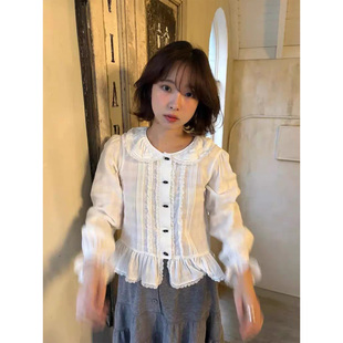 良良家减龄娃娃领花边长袖衬衫女2026秋季新款甜美初恋白色上衣