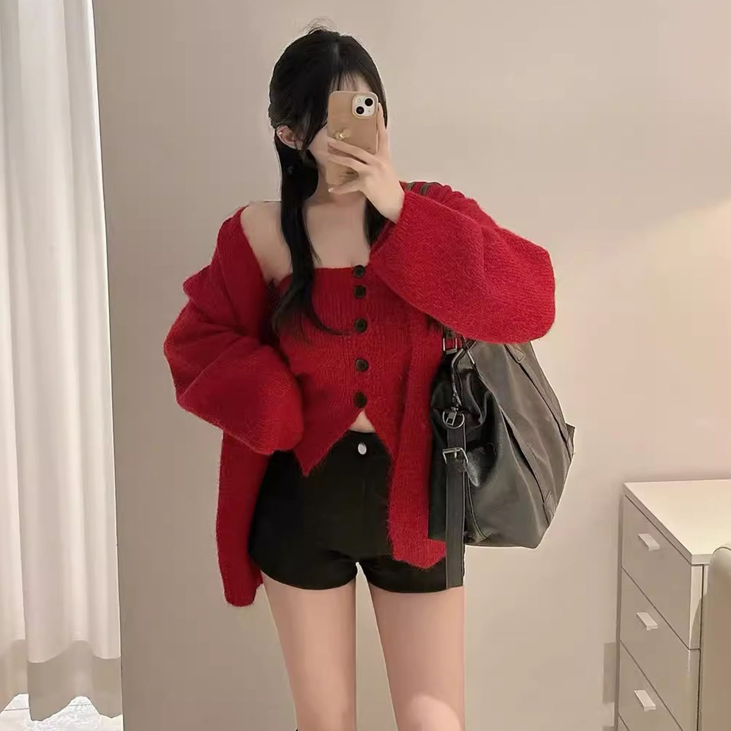 小排扣针织抹胸背心毛衣开衫外套