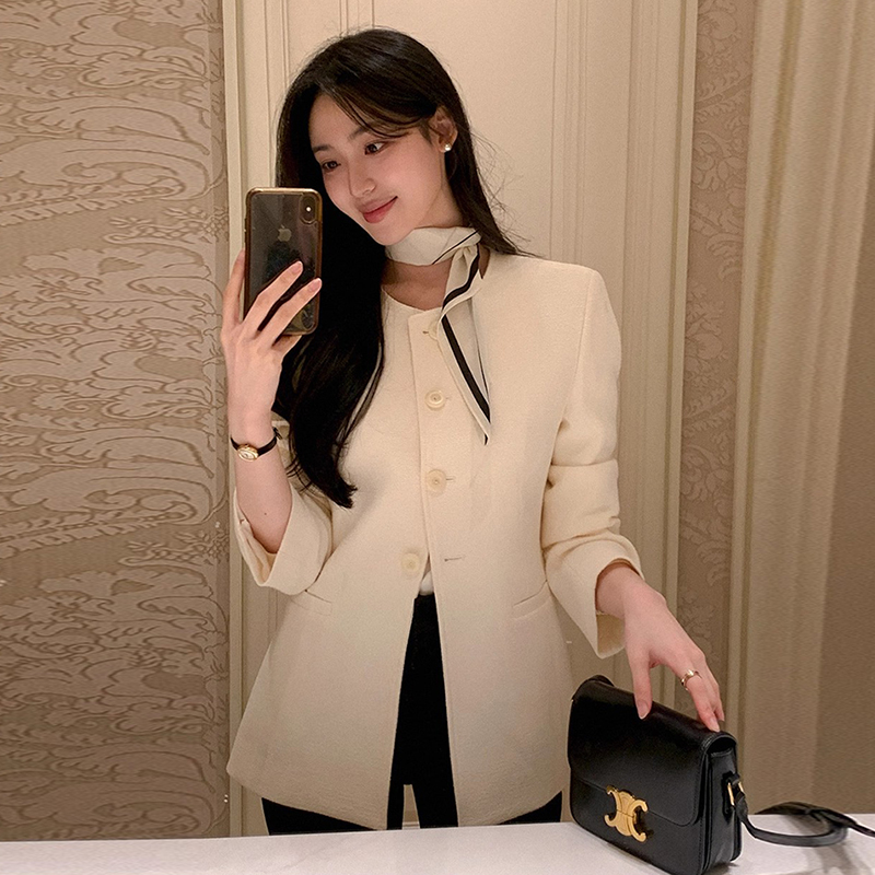 小香风单排扣口袋粗花呢短外套