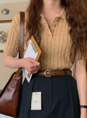 chicPOLO领麻花纹百搭针织毛衣女