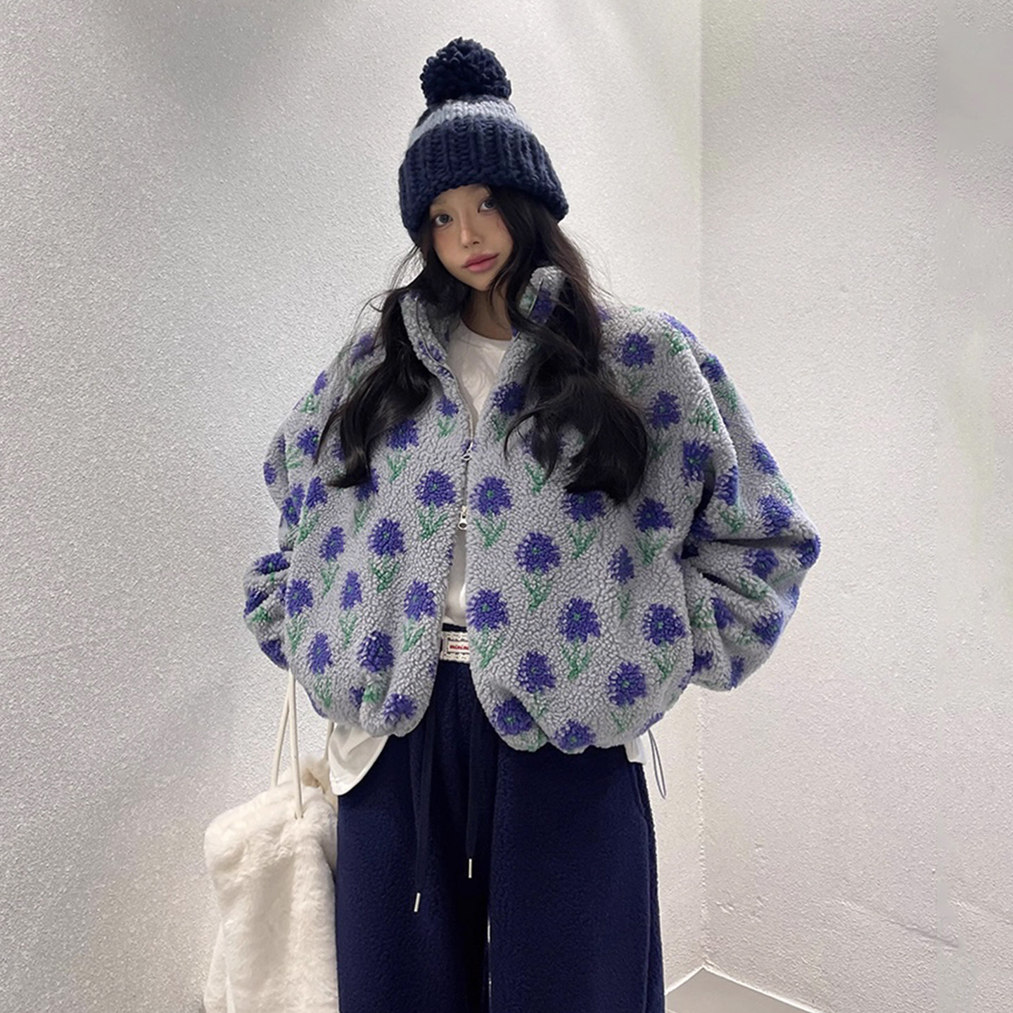 复古减龄花朵提花抽绳下摆羊羔毛外套女2025冬季新款百搭短款棉衣,女装/女士精品,短外套,淘宝优惠券,粉丝福利购,淘宝优惠卷