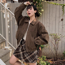 麂皮绒棒球服夹克外套 复古小众宽松休闲口袋长袖 韩国chic秋季 新款