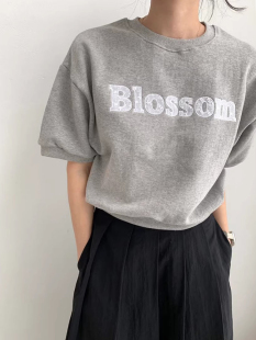 短袖 小众字母蕾丝刺绣提花宽松休闲百搭薄款 卫衣 法式 韩国chic夏季