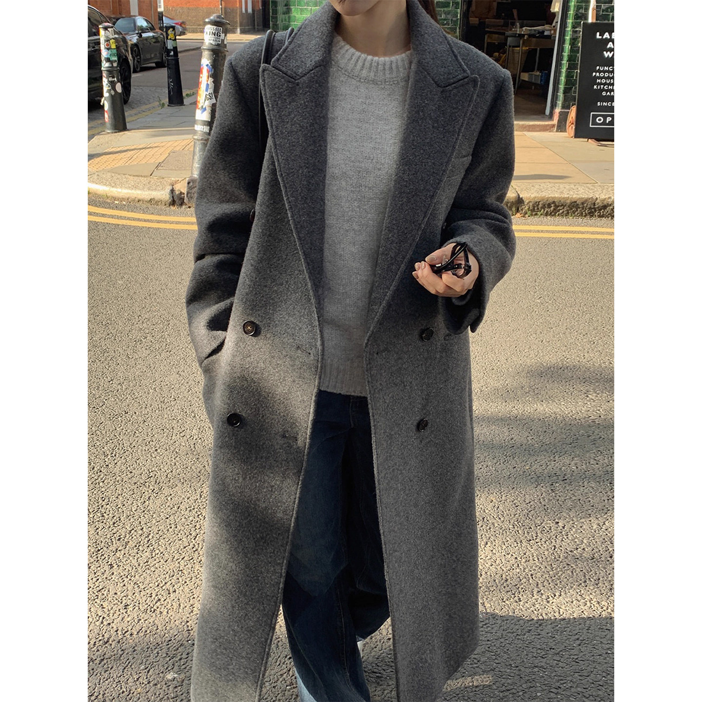 高级感西装领双排扣长款呢子外套女2025冬季新款宽松百搭长款大衣