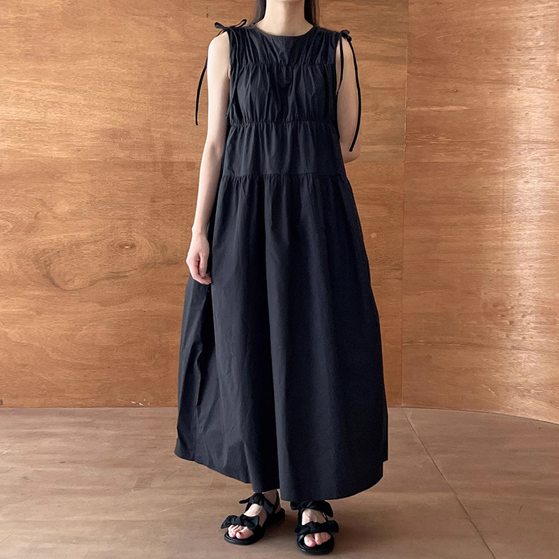 系带蝴蝶结褶皱背心连衣裙短裙子