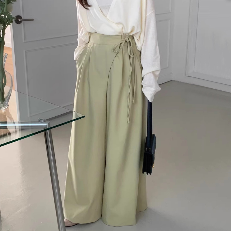 不规则系带压褶休闲裤长裤