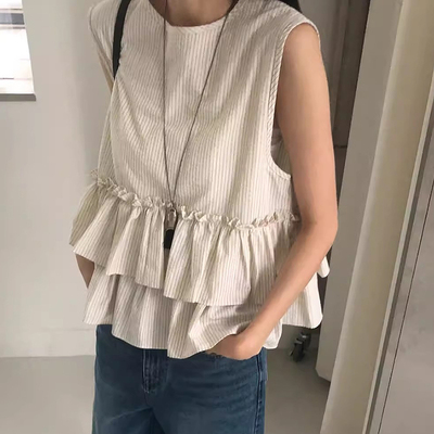 设计感两面穿后背系带条纹背心