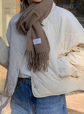 chic翻领菱格压纹长袖棉衣外套女