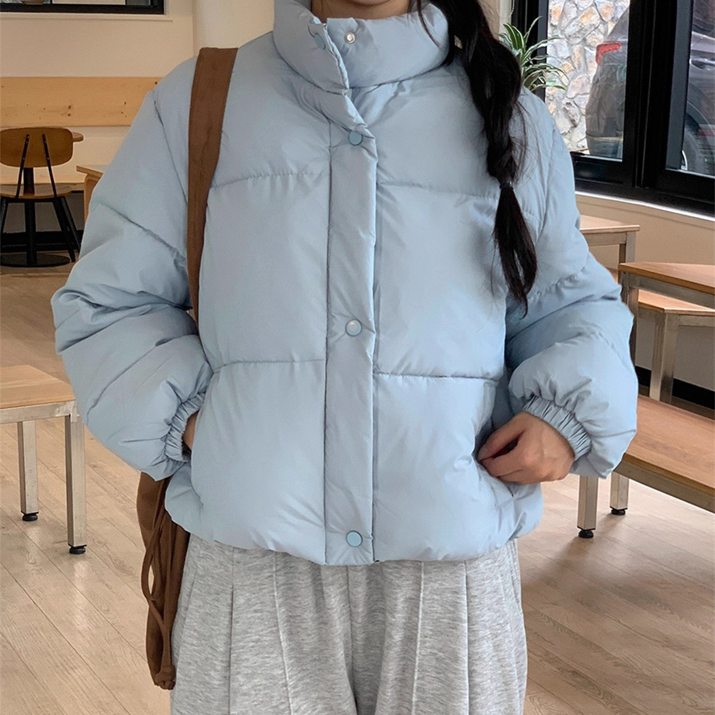 甜美糖果色系短款棉服外套女