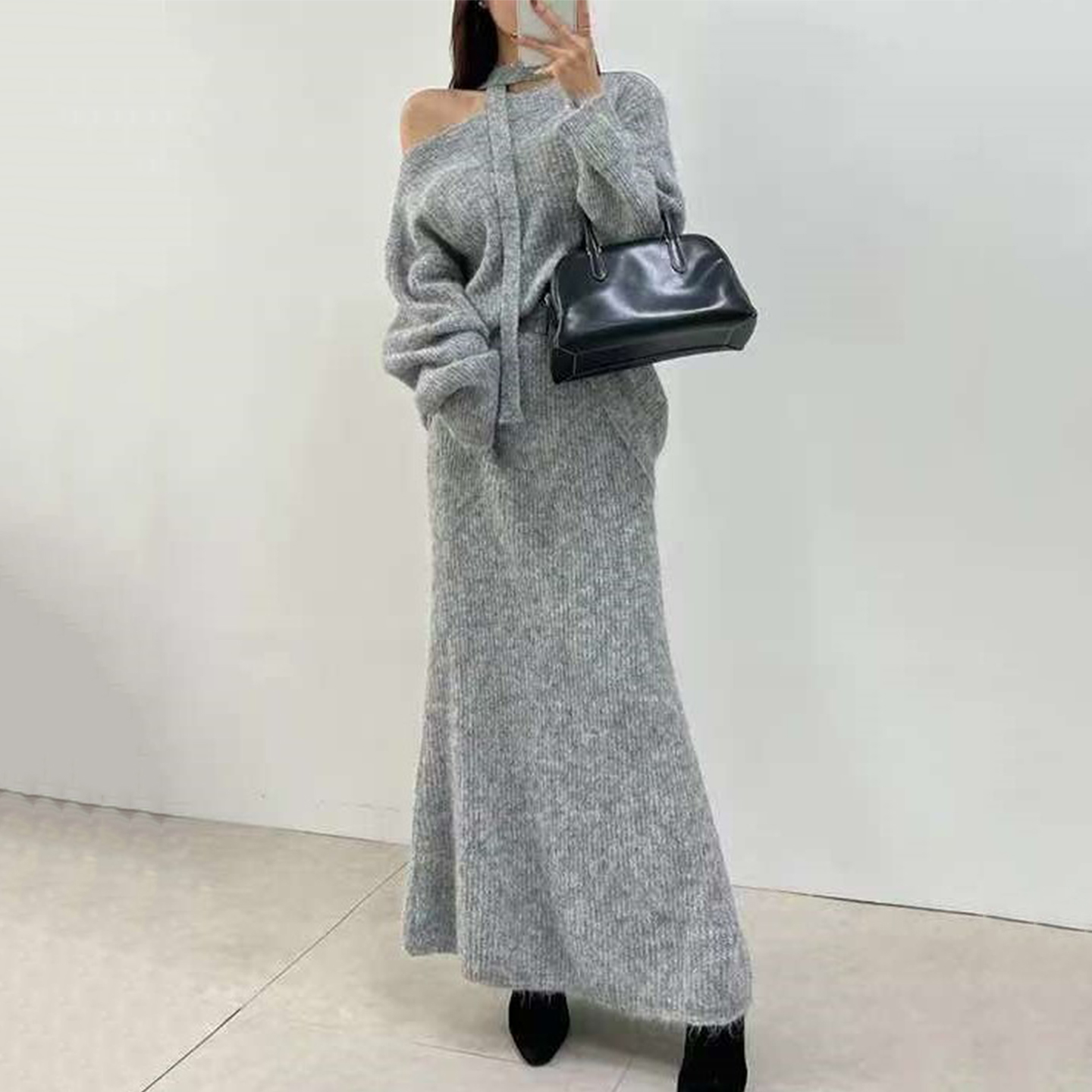 软糯针织毛衣+鱼尾裙半身裙