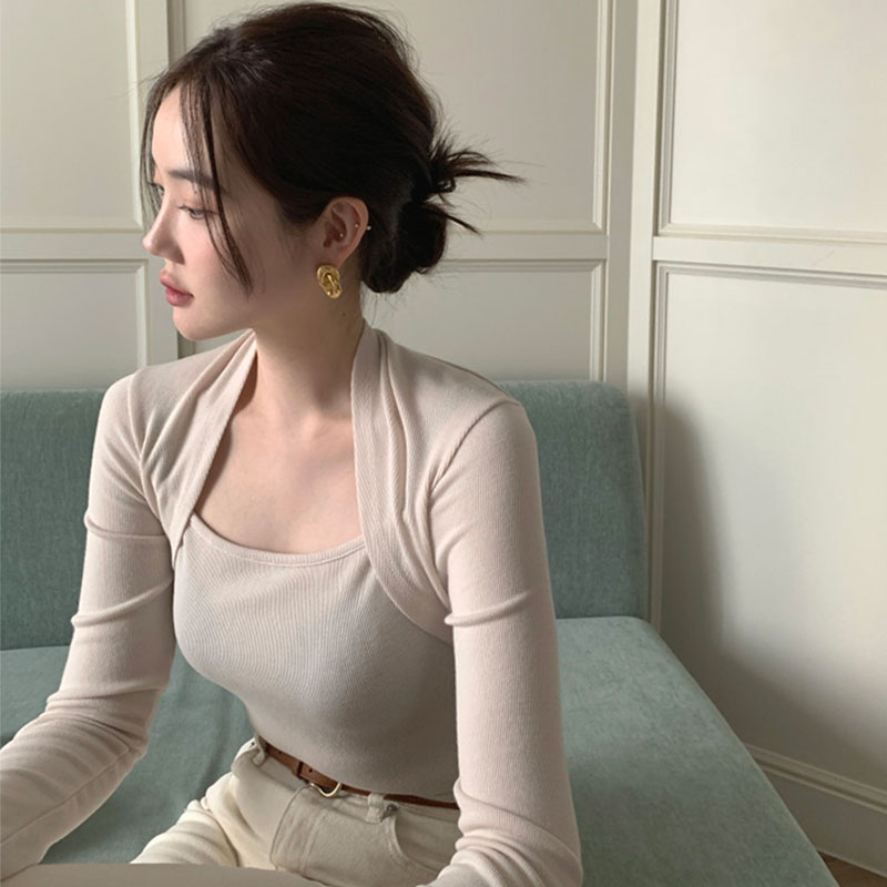 法式气质方领打底针织衫上衣
