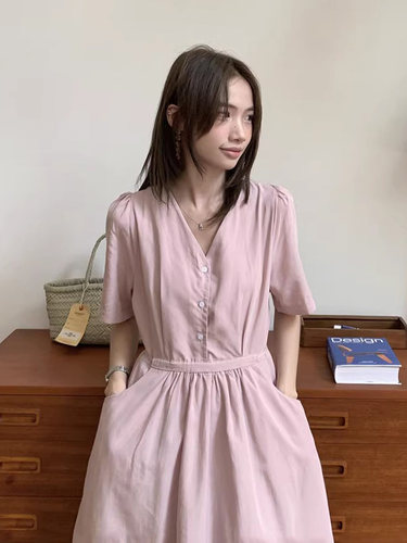 收腰显瘦双口袋短袖连衣裙