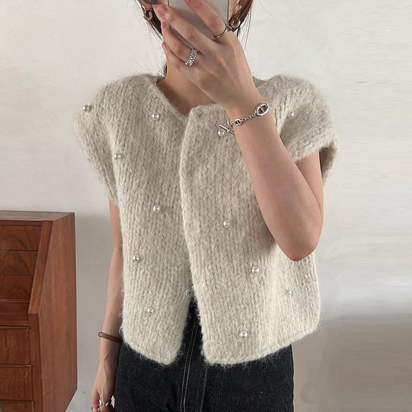 设计感重工钉珠点缀背心马甲外套