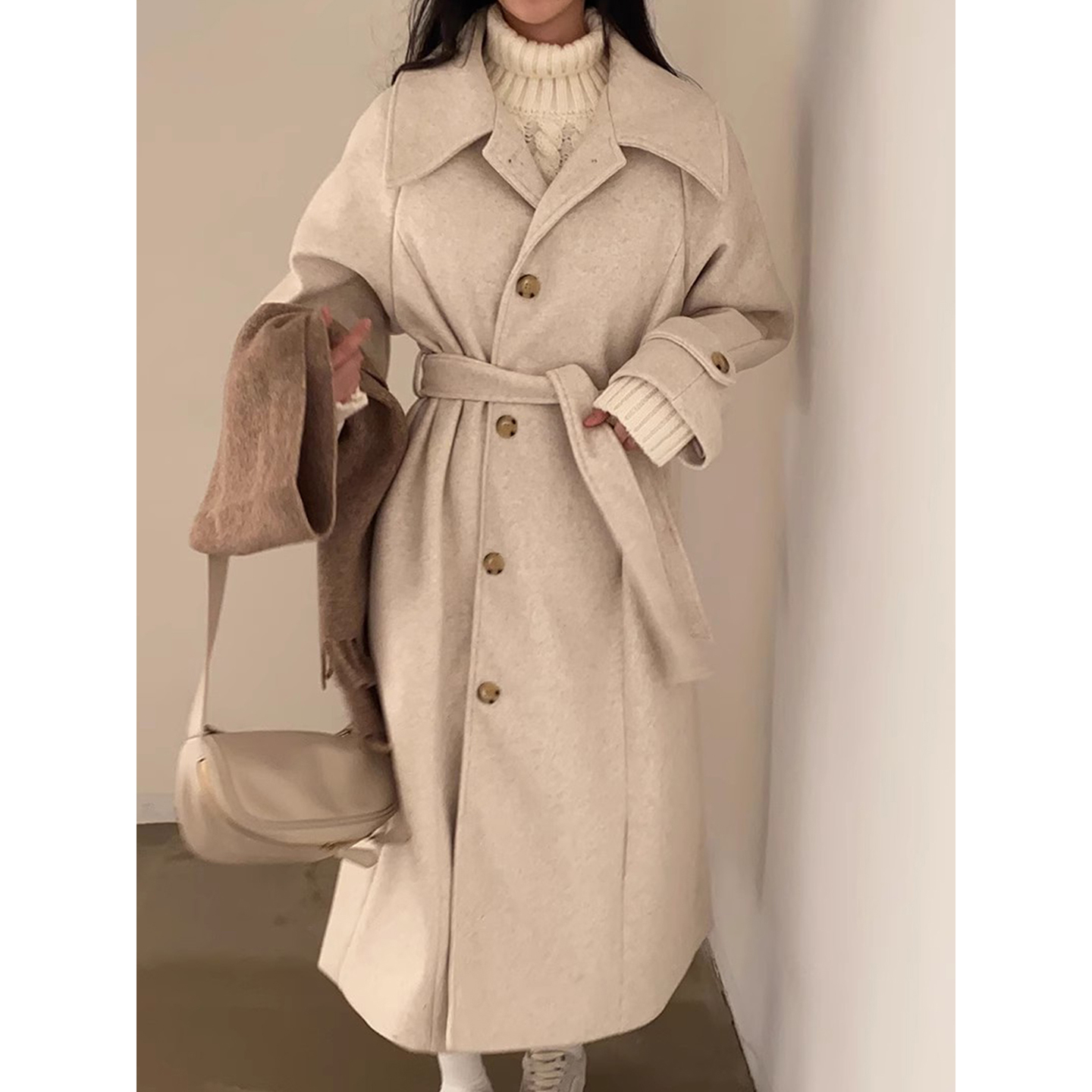 高级感单排扣纯色呢子毛呢外套