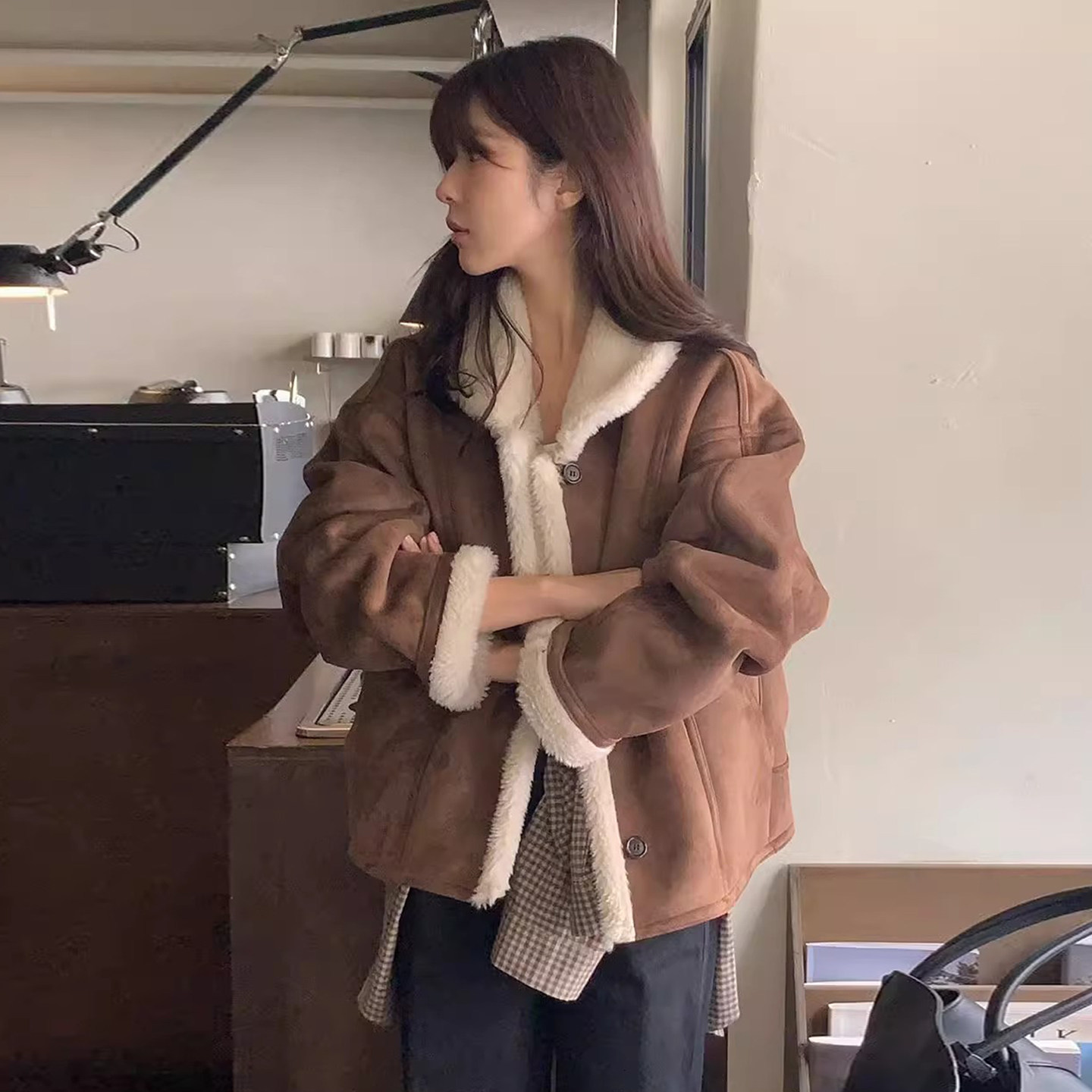 复古洋气皮毛一体短款棉服外套女2025冬季新款翻领小个子保暖上衣,女装/女士精品,棉衣/棉服,淘宝优惠券,粉丝福利购,淘宝优惠卷