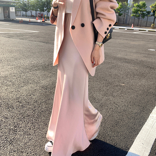 甜美高腰显瘦纯色过膝长款 包臀鱼尾半身裙有内衬 法式 韩国chic春季