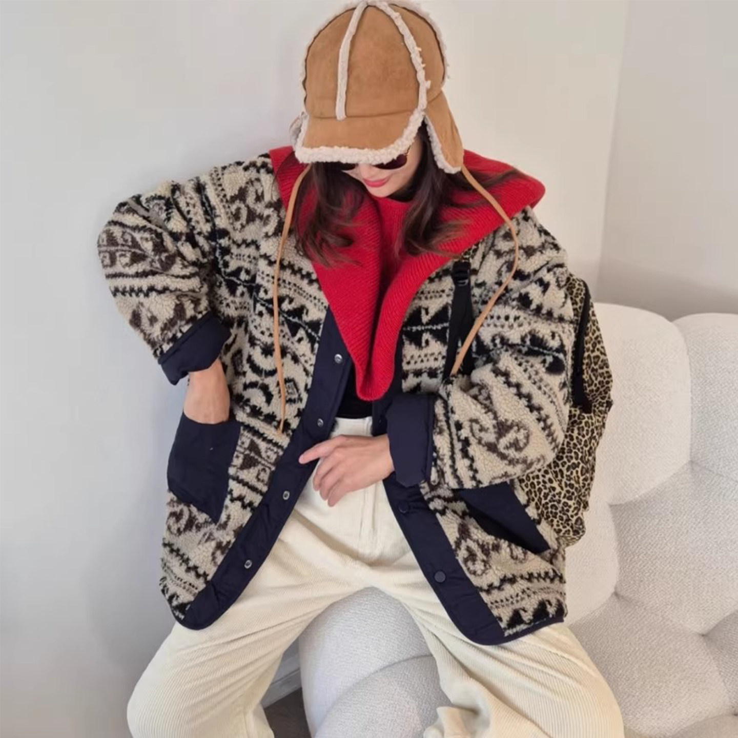 小众复古费尔岛提花两面穿羊羔毛外套女2025冬季新款撞色宽松上衣,女装/女士精品,棉衣/棉服,淘宝优惠券,粉丝福利购,淘宝优惠卷