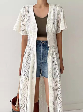 良良家镂空钩花叠穿蕾丝连衣裙女夏季新款设计感长款防晒开衫外套