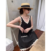 新款 良良家法式 减龄波浪花边背心连衣裙女夏季 复古撞色吊带短裙子