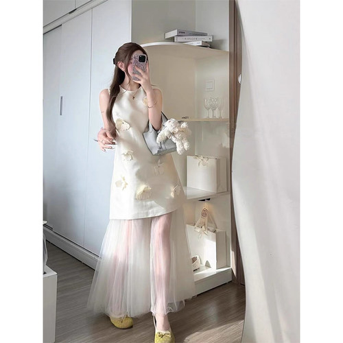 立体花朵连衣裙网纱半身裙两件套