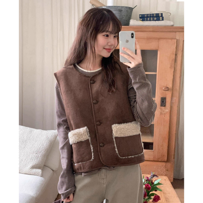 复古减龄皮毛一体棉服马甲外套