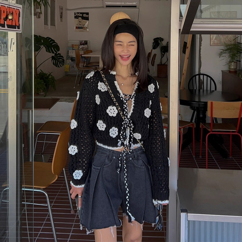 重工镂空立体钩花针织开衫外套