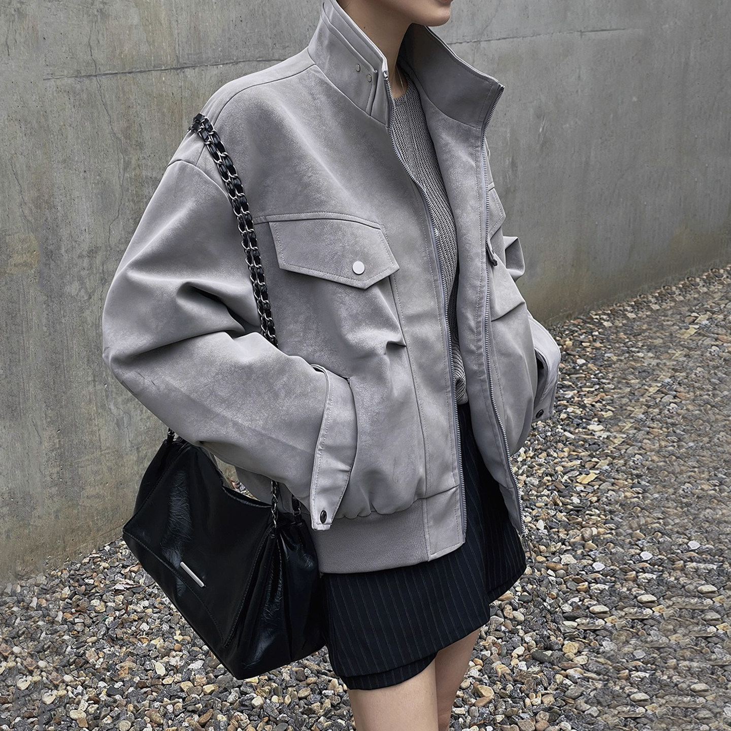 高级感多口袋仿鹿皮绒短款夹克外套女2025秋季新款宽松百搭款皮衣,女装/女士精品,短外套,淘宝优惠券,粉丝福利购,淘宝优惠卷