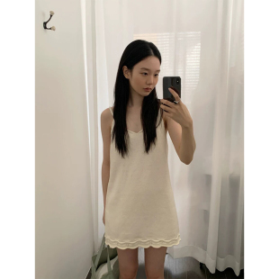良良家韩系温柔波浪边针织吊带连衣裙女秋季小个子无袖叠穿短裙子
