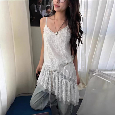 良良家不规则蕾丝吊带连衣裙女