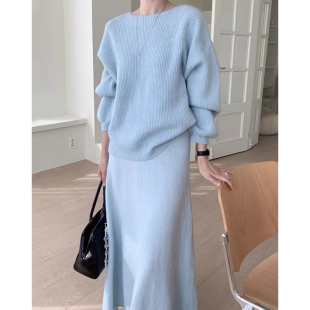 包臀鱼尾半身裙套装 韩国chic秋冬温柔气质软糯百搭长袖 针织毛衣