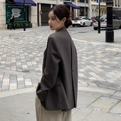 西装 韩国chic秋季 小众高级感后背系扣设计宽松百搭纯色长袖 外套女