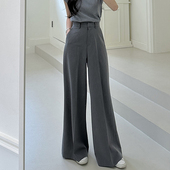 韩国chic小众复古百搭高腰显瘦双口袋设计垂感阔腿拖地裤 女 休闲裤