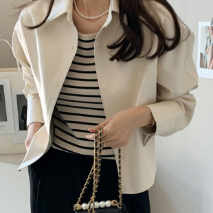 皮衣外套女 短款 韩国chic秋季 复古气质翻领单排扣宽松休闲百搭长袖