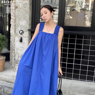 克莱因蓝宽松休闲显白背心连衣裙