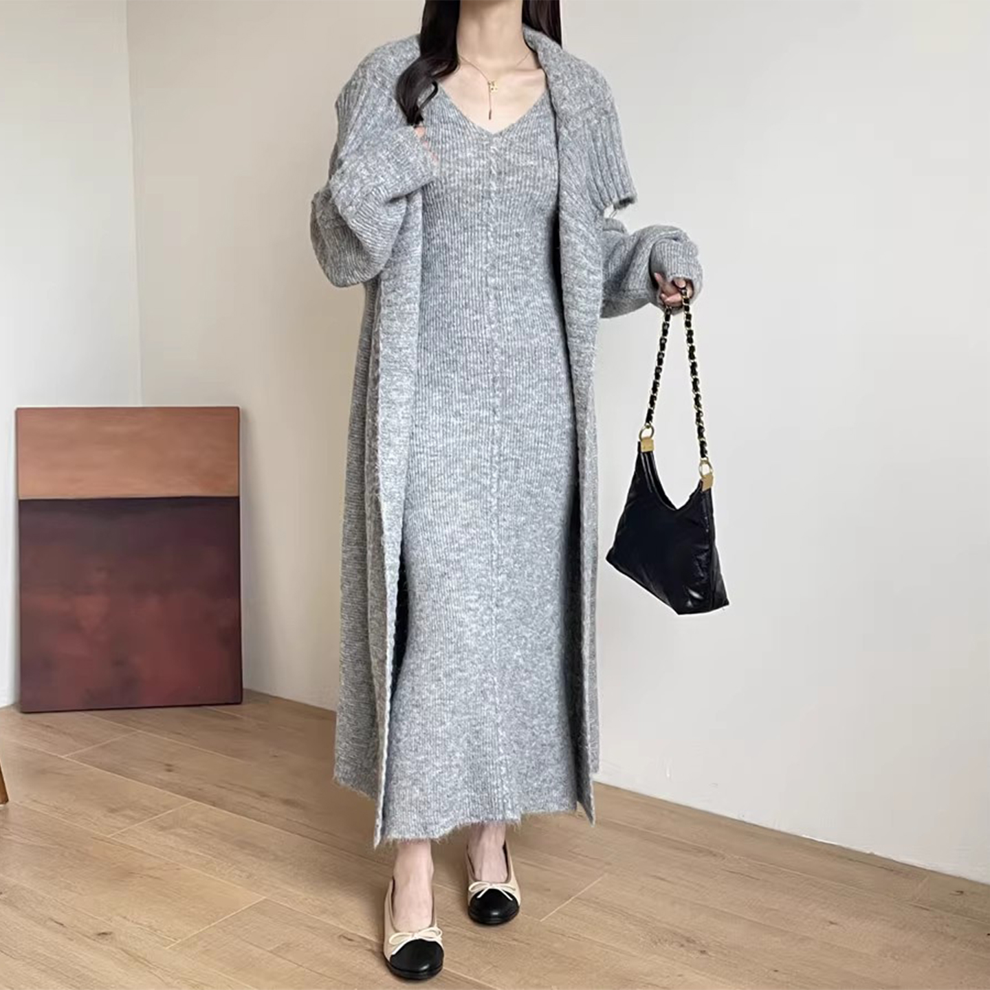 针织背心连衣裙长款毛衣开衫外套