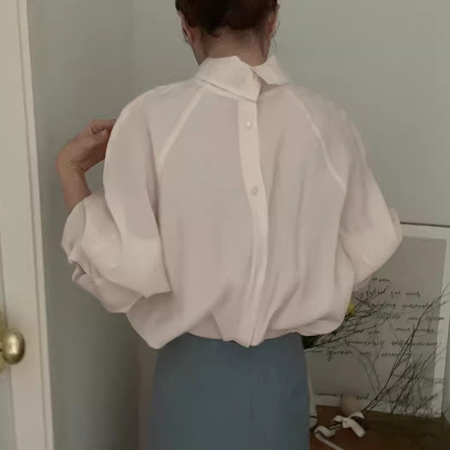 法式气质高领后背单排扣长袖衬衫女早春新款别致宽松百搭衬衣上衣,女装/女士精品,衬衫,淘宝优惠券,粉丝福利购,淘宝优惠卷