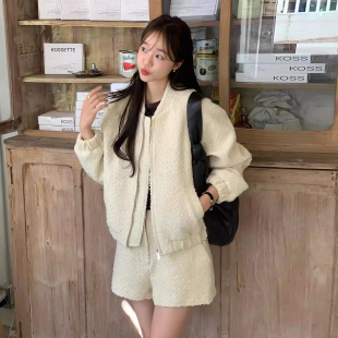 套装 复古高腰休闲短裤 宽松短款 新款 粗花呢夹克外套女2025秋季 时尚
