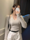 单排扣针织衫 韩国chic秋季 百搭挂脖背心 复古Ｖ领修身 外套女 法式