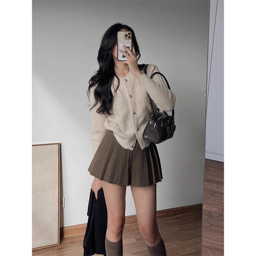 软糯保暖针织开衫毛衣百褶半身裙