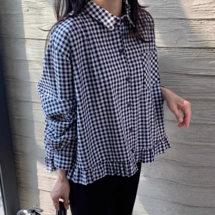 宽松休闲衬衫 良良家夏季 子翻领单排扣长袖 日系复古风格 上衣女 新款