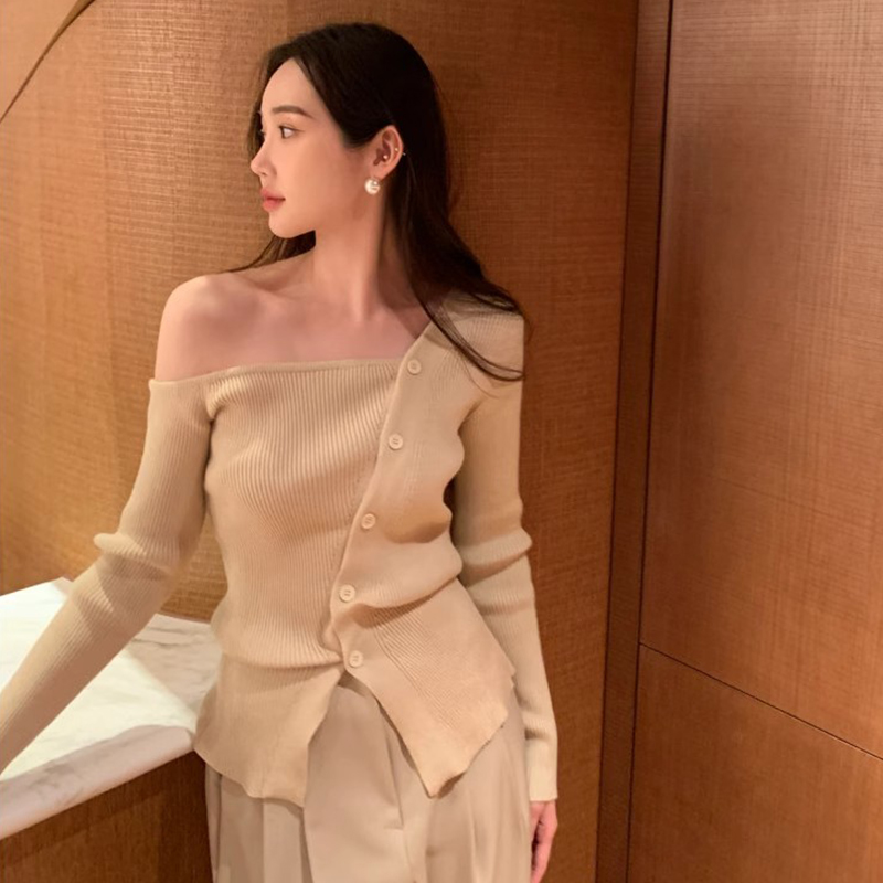 不规则设计修身显瘦针织衫上衣