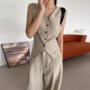 时尚 高腰休闲长裤 套装 新款 两件套 后腰抽绳马甲背心女春季 良良家