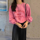 韩国chic秋冬甜美减龄字母印花百搭加绒卫衣 高腰百褶半身裙套装