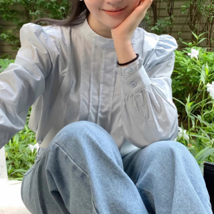 女 衬衫 韩国chic秋季 气质百搭立领后背单排扣设计感小众纯色长袖