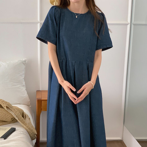 法式复古宽松慵懒风牛仔连衣裙女