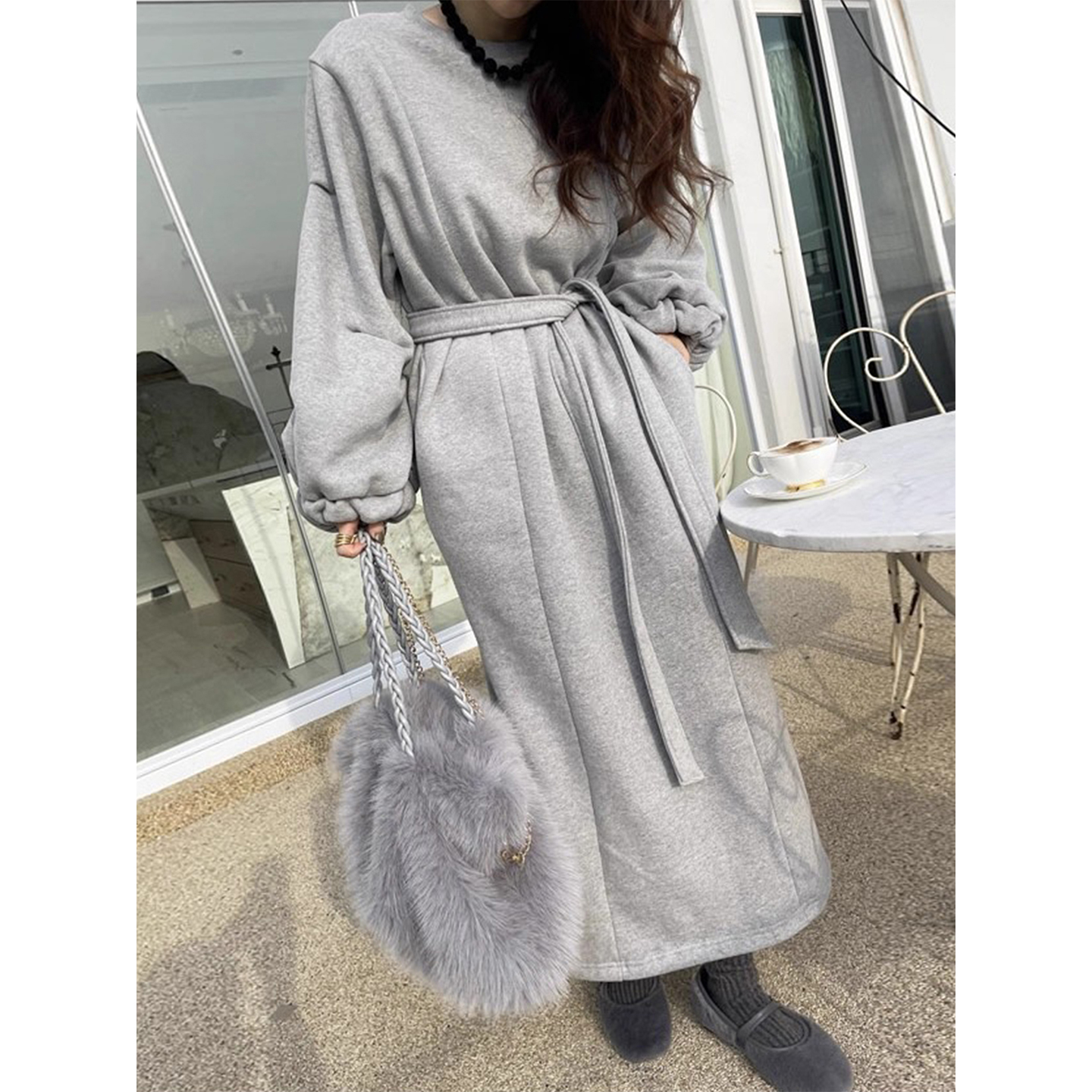 复古高级灰加厚卫衣连衣裙女