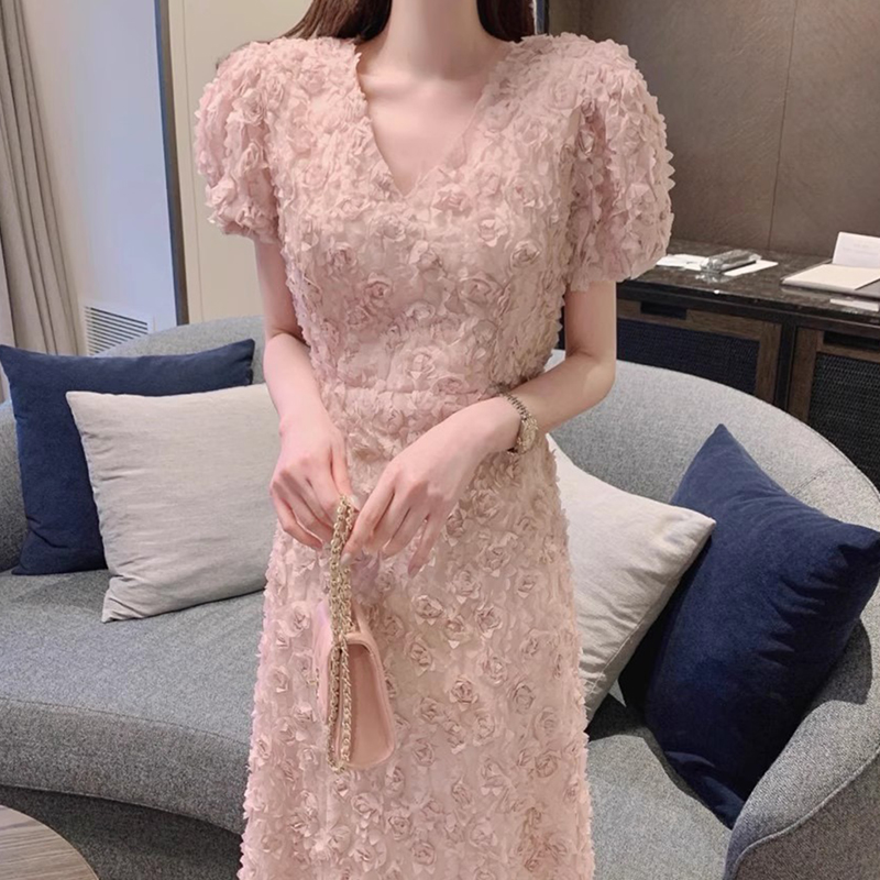 名媛风立体玫瑰花连衣裙