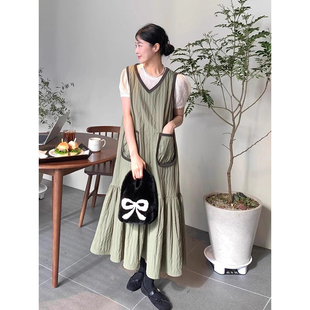 良良家褶皱荷叶边背心连衣裙女夏季 针织两件套 新款 复古手工钩花衫