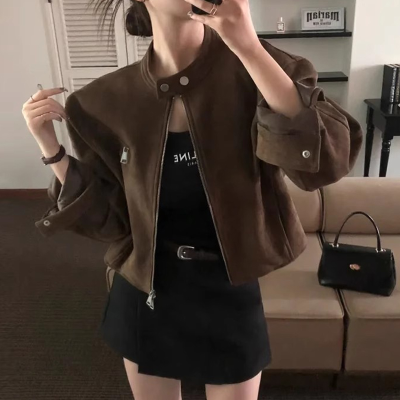 宽松百搭短款机车服夹克外套